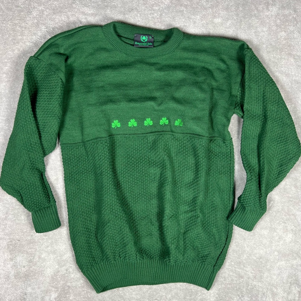 Emerald Isle Sweater Mens‎ Small Green Shamrock Lucky Irish Ireland Crewneck